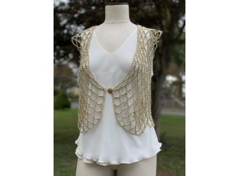 Layered Chiffon Top With Beaded Open Weave Coverlet