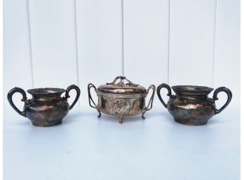 Set Of 3 Norlin Warszawa Silver Over Copper Serving Pots