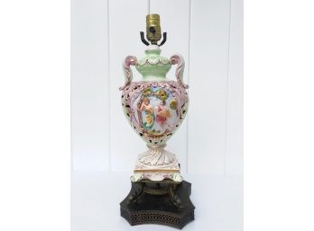 Antique Hand Painted Porcelain Trophy Style Lamp