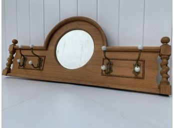 Antique Wall Mirror With Brass And Porcelain Hooks