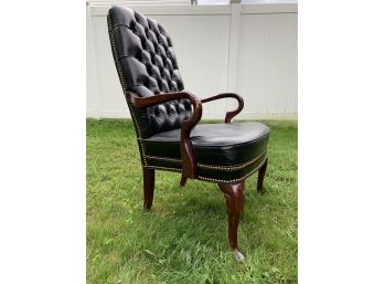 Black Tufted Leather & Mahogany Office Chair