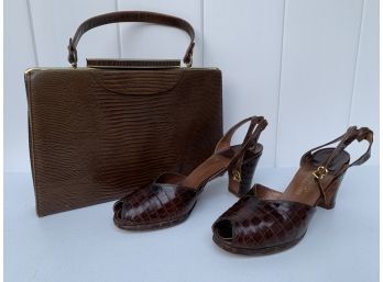 Crocodile Leather Pumps And Handbag By Saks Fifth Avenue