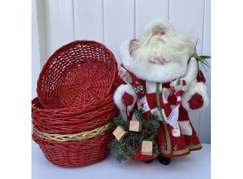 Santa With Red And Gold Baskets