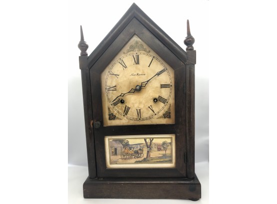 Vintage New Haven Pendulum Wood Table Clock With Chime