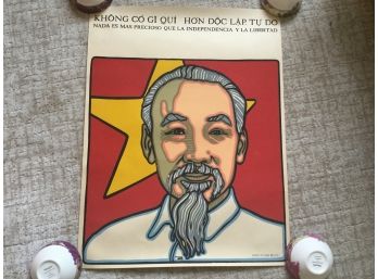 Vintage Ho Chi Minh Poster By  Cuban Artist Rene Mederos