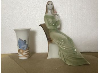 Zsolnay Art Deco Porcelain Figurine & Rosenthal Studio-Linie Bud Vase