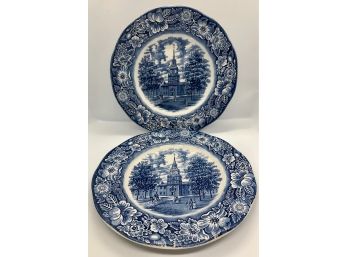 Staffordshire Liberty Blue Collectible Plates Independence Hall