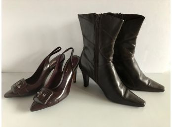 Alfani Burgundy High Heel Shoes Pumps And Style & Co. Brown Boots (Size 7 And 7.5)