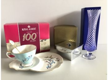 Brand New Gifts: Royal Albert Tea Set, Turkish Glass Vase, The Banyan Tree Box