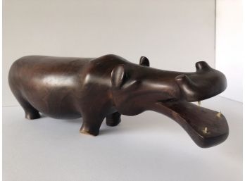 Carved Solid Wood Hippo Figurine Sculpture From Kenya