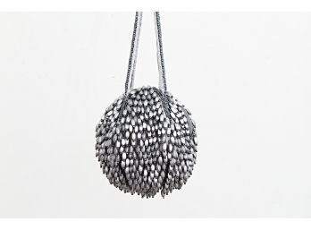 Sleek Silver Metallic Beaded Evening Bag
