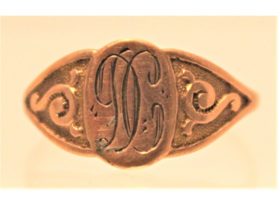 Antique 10K Rose Gold Ladies Size 6.75 Monogrammed DC Signet Ring
