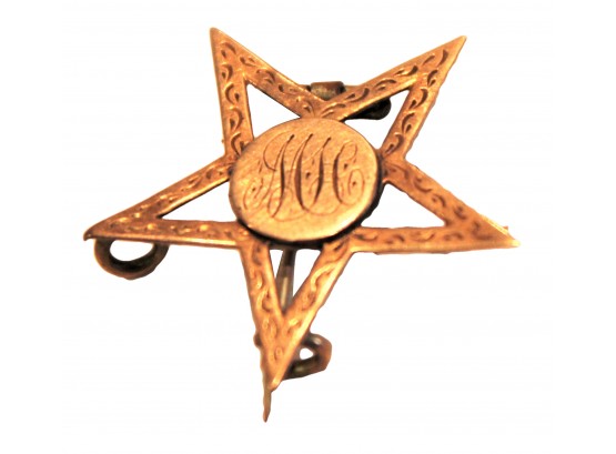 Antique 10K Rose Gold 1854 Monogrammed Etched Star Shaped Pin