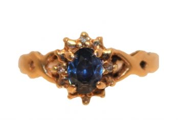 Vintage 10K Yellow Gold, Blue Sapphire & Diamond Ladies Ring, Size 6