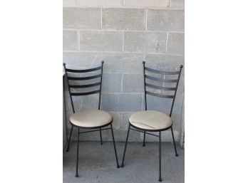 Black Wrought Iron Parlor Chairs With Cushioned 14' Round Seats & Stand 35' Tall