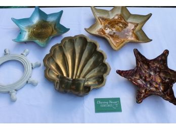 Grouping Of Glass Star Fish Tray's & Related Items