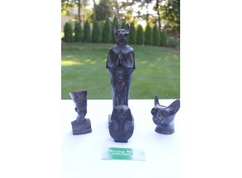 Lot Of Four Egyptian Ebony Wood Statues From Egypt