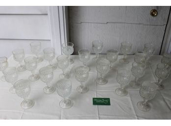 Collection Of 24 Diamond Point Crystal Wine Glasses