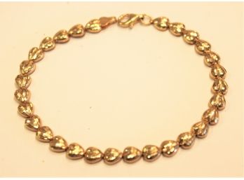 10K Yellow Gold Hammered Hearts 7' Ladies Link Bracelet, 2 Dwt - Tested
