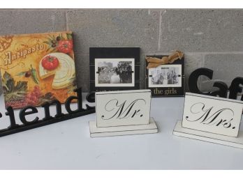 Lot Of Decorative Items Including Friends, Cafe, Mr. & Mrs. Signs, Antipasto Picture & More
