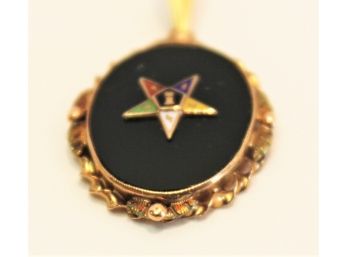 Vintage 10K Yellow Gold & Onyx Free Ladies Masonic Order Of The Eastern Star Pendant/Necklace