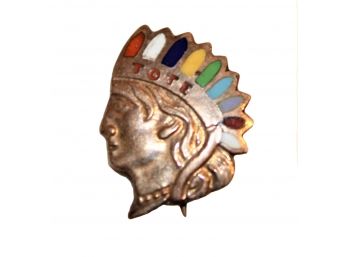 Rare Vintage Order Of Redman TOTE 10K Gold & Enamel Indian Head Pin