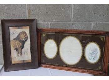 11' X 18' J. Gibson Signed Print Of A Lion & A 3 Picture Frame 14' X 24'