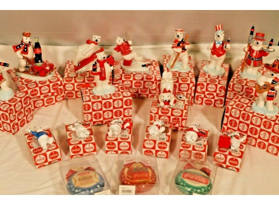 Large Lot Of Coca-cola Ceramic Figurines And Ornaments By Enesco Etc.
