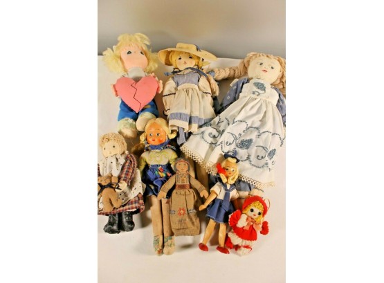 Vintage Lot Of Mostly Clothe Dolls By Kettell, Applause, Hallmark Etc.