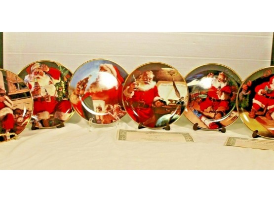 Beautiful Lot Of Six Limited Edition Coca-cola Santa Plates By The Franklin Mint