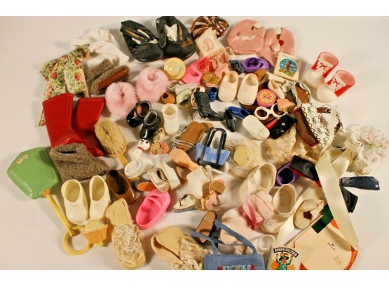 Huge Lot Of Vintage Doll Shoes And Accessories