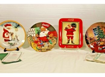 Lot Of Four Coca-cola Christmas Plates By The Franklin Mint And The Hamilton Collection