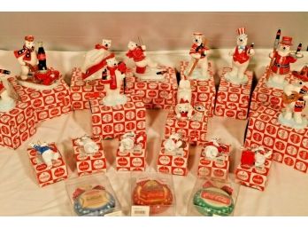 Large Lot Of Coca-cola Ceramic Figurines And Ornaments By Enesco Etc.