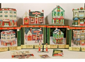 Coca-cola Town Square Collection With Barber Shop, McMahons General Store, Taylors Emporium & Service Station