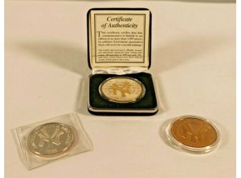 1995 New York Yankees American League Wild Card Collector Coins-Lot Of 3 In All 2 .999% Silver & 1 Bronze COA