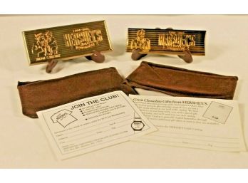 Pair Of Milton Hershey 100th Anniversary Gold-tone Chocolate Bar Paperweights