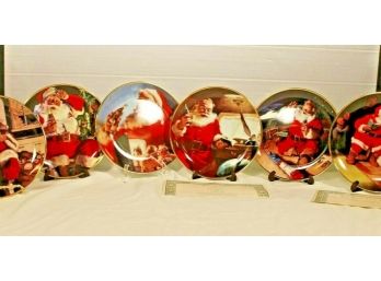 Beautiful Lot Of Six Limited Edition Coca-cola Santa Plates By The Franklin Mint