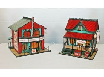 Lighted Stained Glass Coca-cola Antique Store & Coca-cola Stained Glass Movie House By Franklin Mint