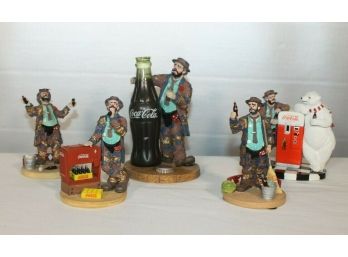 Limited Edition Emmett Kelly Coca-cola 5 Piece Figurine Collection By Stanton Arts With Boxes