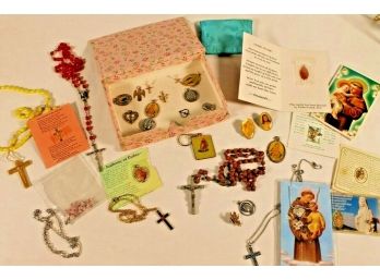 Group Of Religious Items - Rosary Beads, Crosses, Medals Etc.