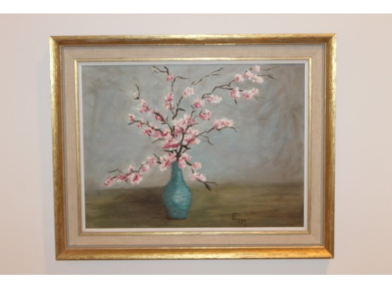 Framed Floral Scene Oil On Canvas Signed By EM