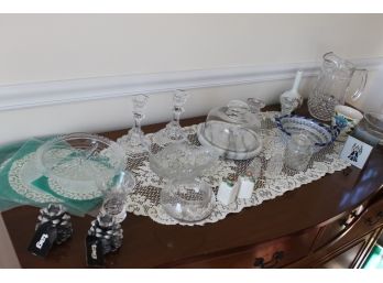 Table Full Of Crystal And Cut Glass Etc.