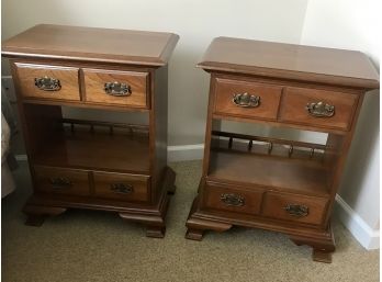 Pair Of Matching Wooden End Tables Marked Solid Cherry