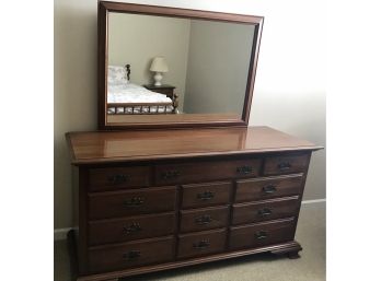 Solid Wooden Dresser And Mirror Marked Solid Cherry