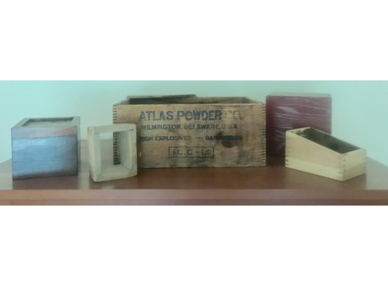 Various Wooden Boxes And Atlas Powder Crate