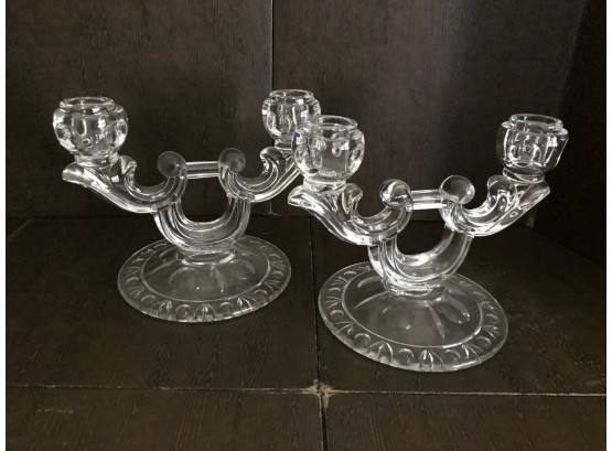 Pair Of Pressed Glass Candlestick Holders