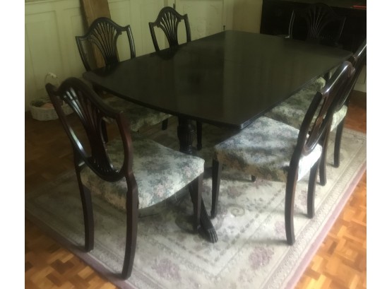 Mahogany Pedestal Table With Hidden Leaf And Six Shield Back Chairs
