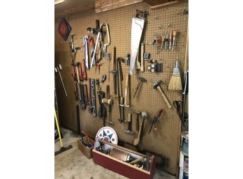 Wall Lot - Including Pipe Wrenches, Saws, Levels, Pry Bar, Hammers & More!