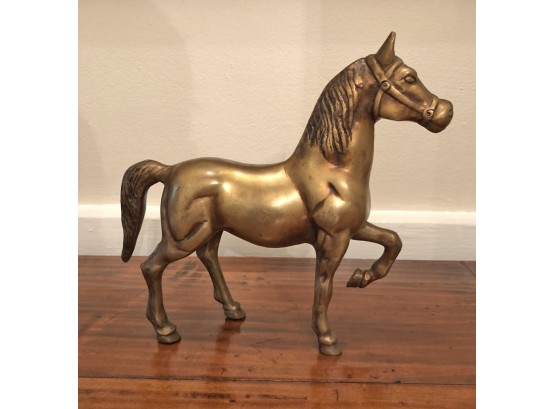 Vintage Solid Cast Brass Realistic Figurine Of A Horse