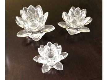 Collection Of 3 Godinger Silver Art Co. Waterlily Crystal Votive Holder